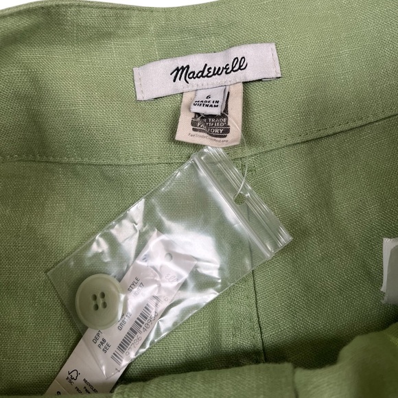 Madewell 100% Linen Paperbag Shorts Tie-Front Women's 6 Seedling Green NWT - Picture 3 of 7